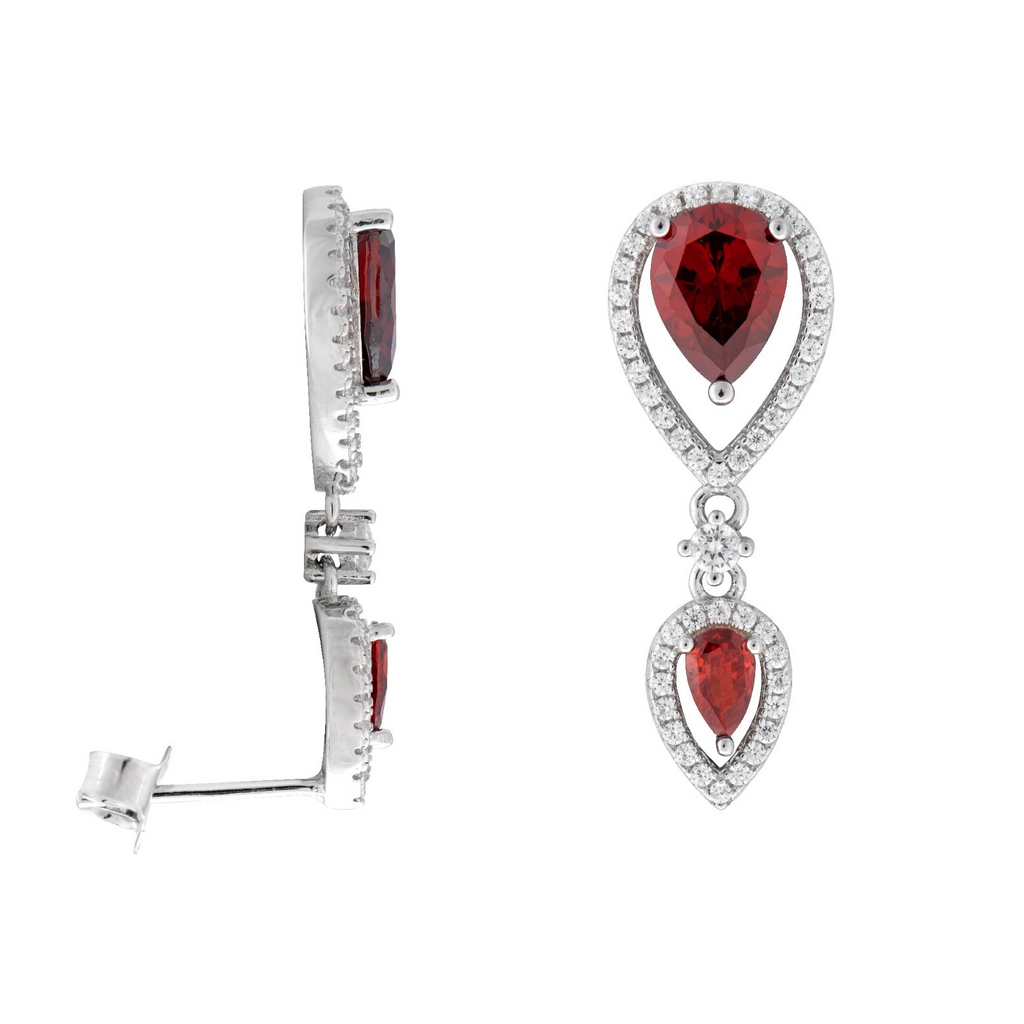 Teardrop Garnet Drop Earrings Sterling Silver 925 Hallmarked British Made