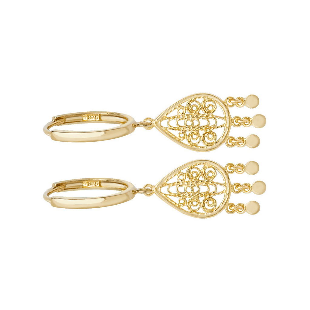 Organic Pear Charm Hoop Earrings 9ct Yellow Gold 375 Hallmarked Brand New Boxed