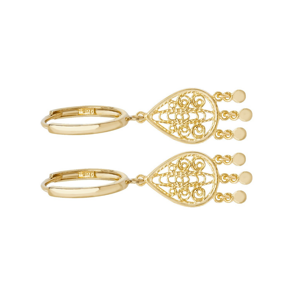 Organic Pear Charm Hoop Earrings 9ct Yellow Gold 375 Hallmarked Brand New Boxed