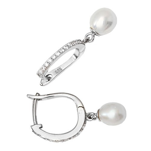 Stone-Set Hoop Pearl Earrings Sterling Silver 925 Hallmarked Brand New Boxed