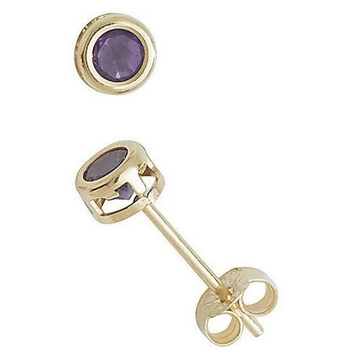 Yellow Gold Amethyst Earrings Solitaire Natural Stone 375 9 Carat New Boxed