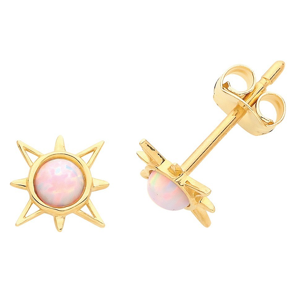 Natural Opal Sun Stud Earrings 9ct Yellow Gold 375 Hallmarked Brand New
