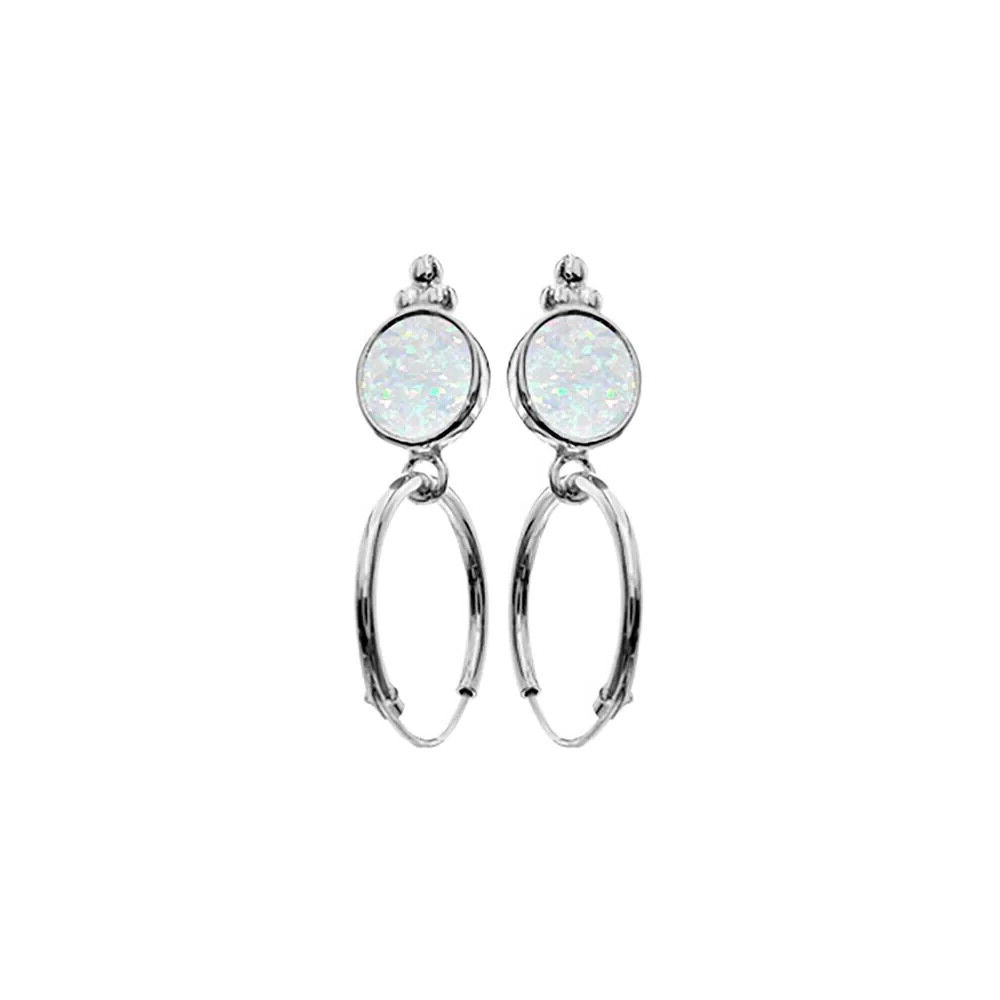 12mm White Opal Ball Hoop Earrings Sterling Silver 925 Hallmark Brand New Boxed