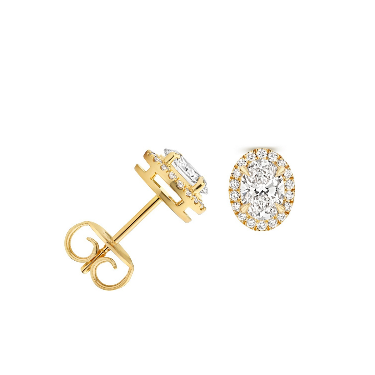 15 Lab-Grown Diamond Halo Stud Earrings 18ct Yellow Gold Hallmarked British Made