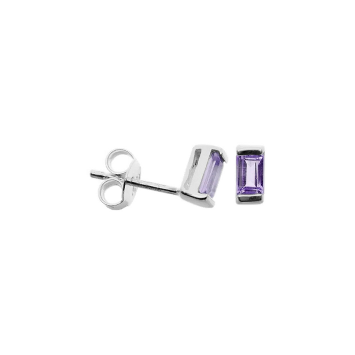 Baguette Natural Amethyst Stud Earrings Sterling Silver 925 Hallmarked