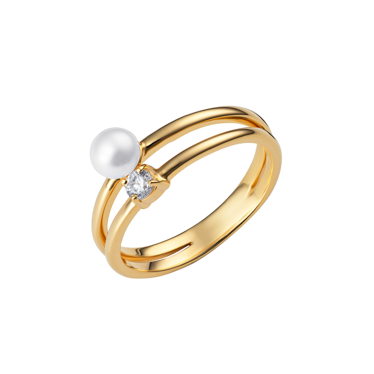 2 Stone Pearl Wrap Ring 9ct Yellow Gold Plated Hallmarked Size J-R British Made
