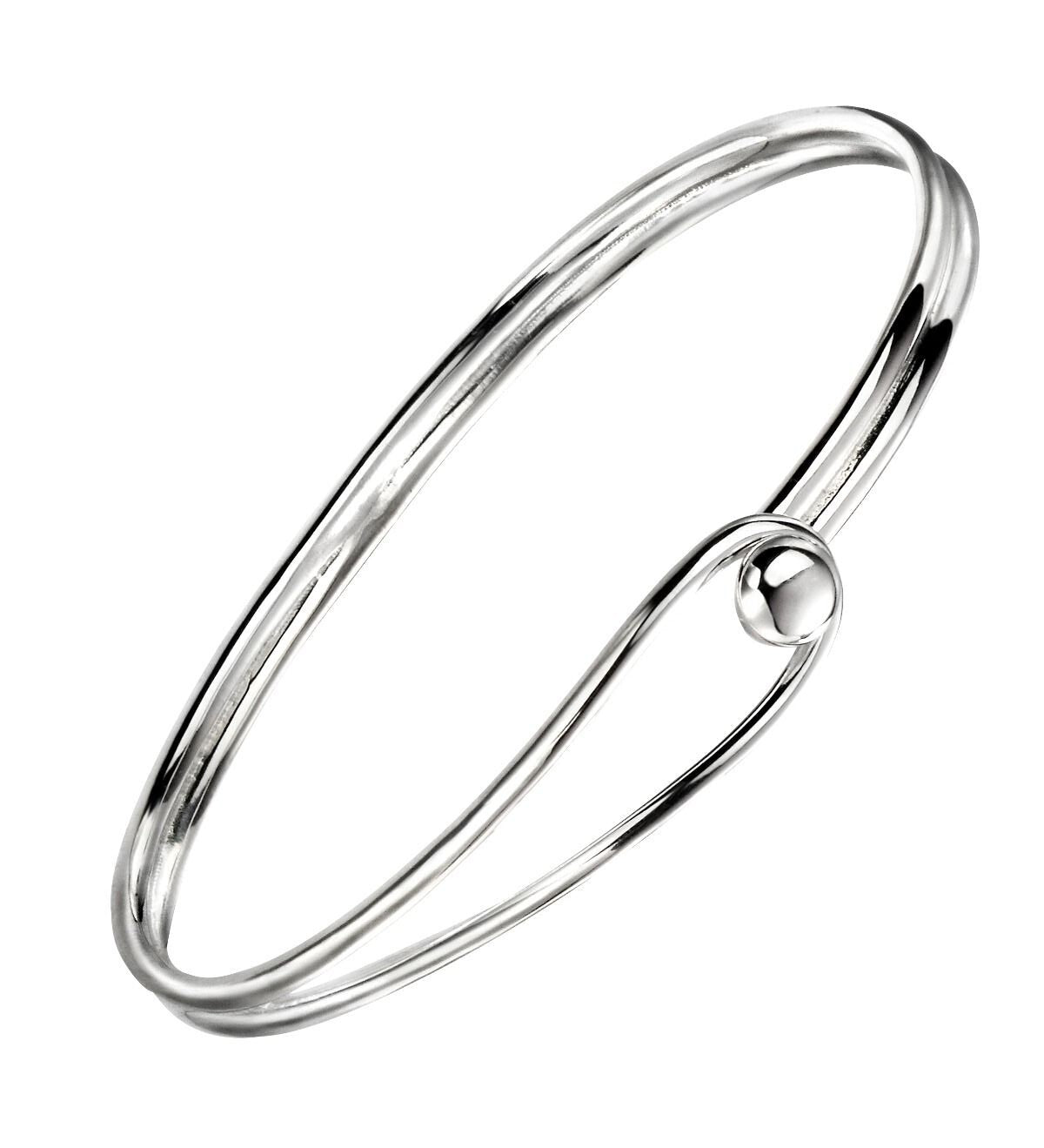 Oval Bangle With Ball Clasp Solid Sterling Silver 925 Hallmarked Brand New