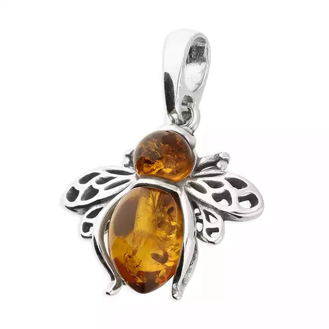Amber Bumble Bee Pendant Sterling Silver 925 Hallmarked All Chain Lengths