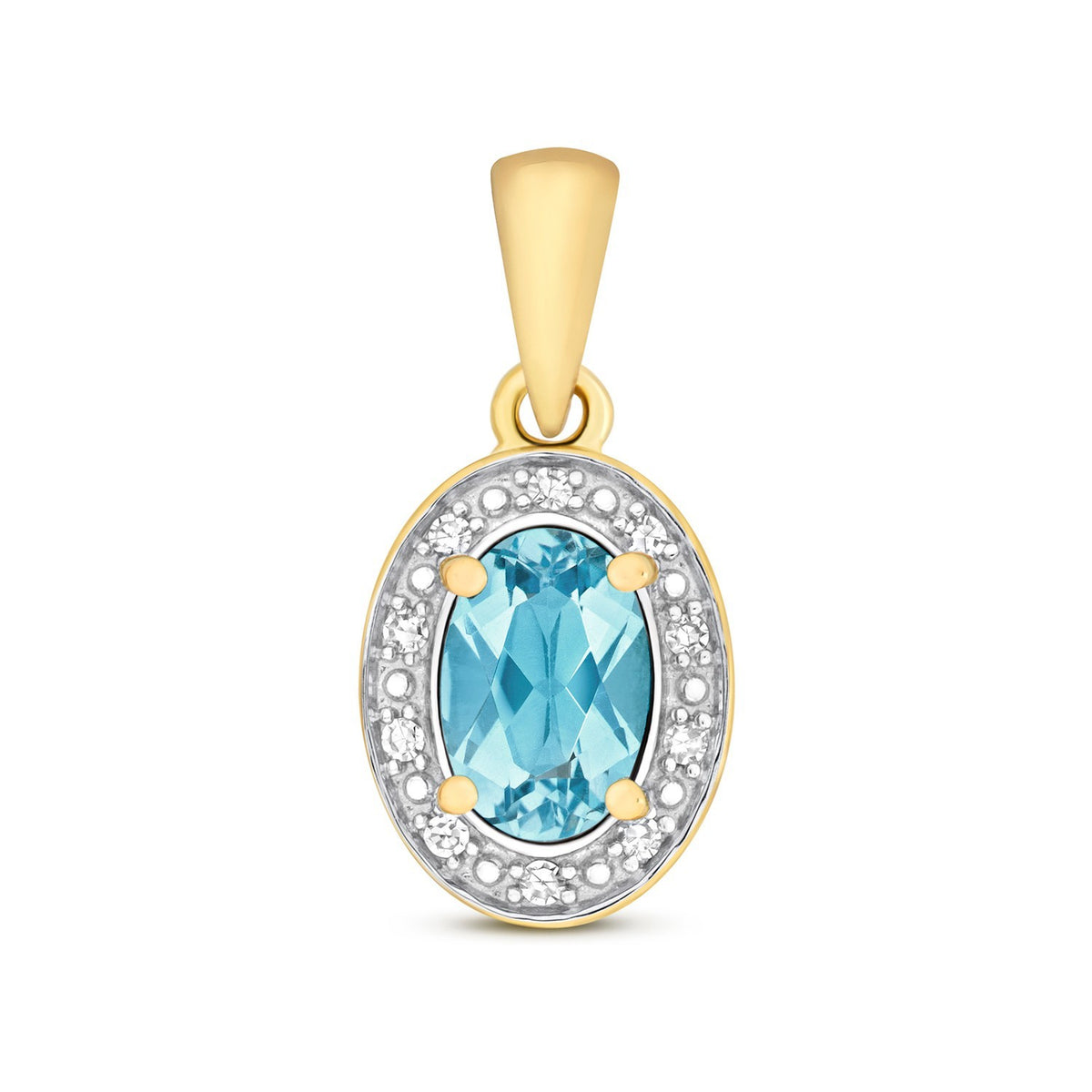 Oval Blue Topaz Diamond Pendant 9ct Multi Tone Gold 375 Hallmarked Chain Lengths