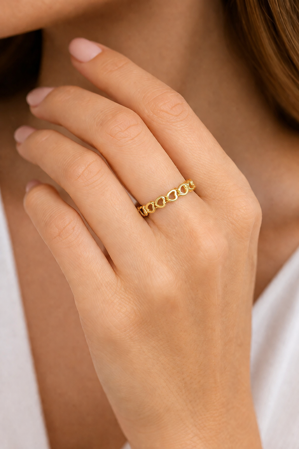 Open Heart Ring 9ct Yellow Gold Plated Hallmarked British Made Size J - R