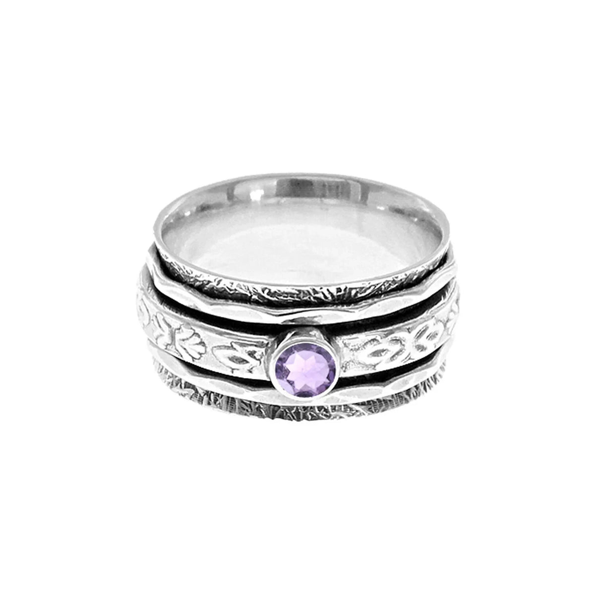Amethyst Fleur De Lys Spinner Ring Sterling Silver 925 Hallmarked Size K - T