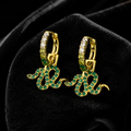 Emerald Snake Huggie Hoop Earrings 18ct Yellow Gold Plated Hallmark Brand New