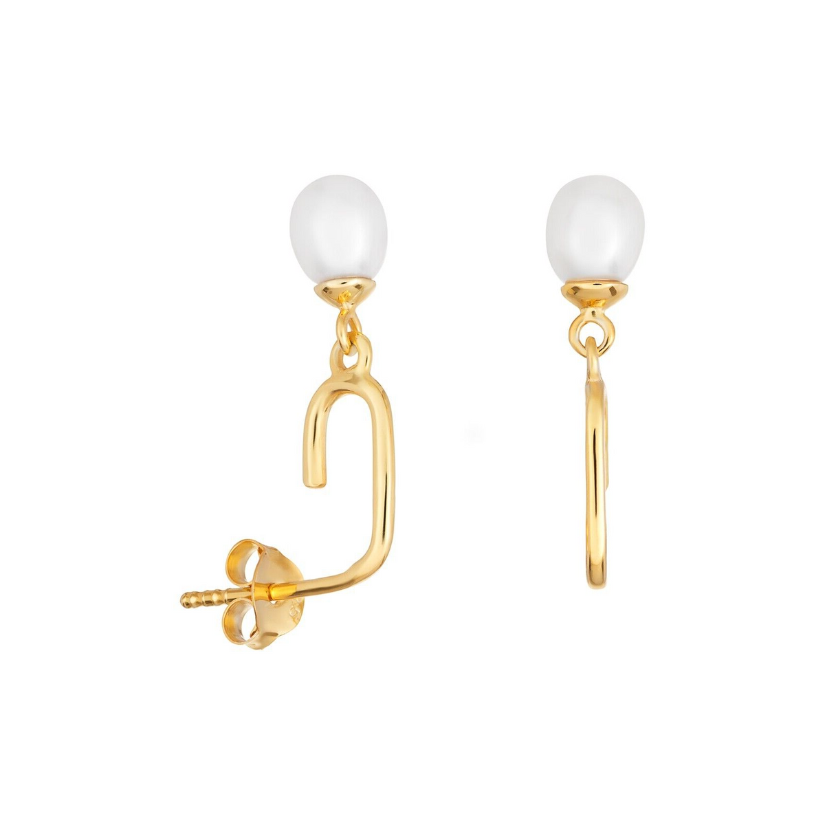 Loop Freshwater Pearl Drop Earrings 9ct Yellow Gold Plated Hallmarked Brand New