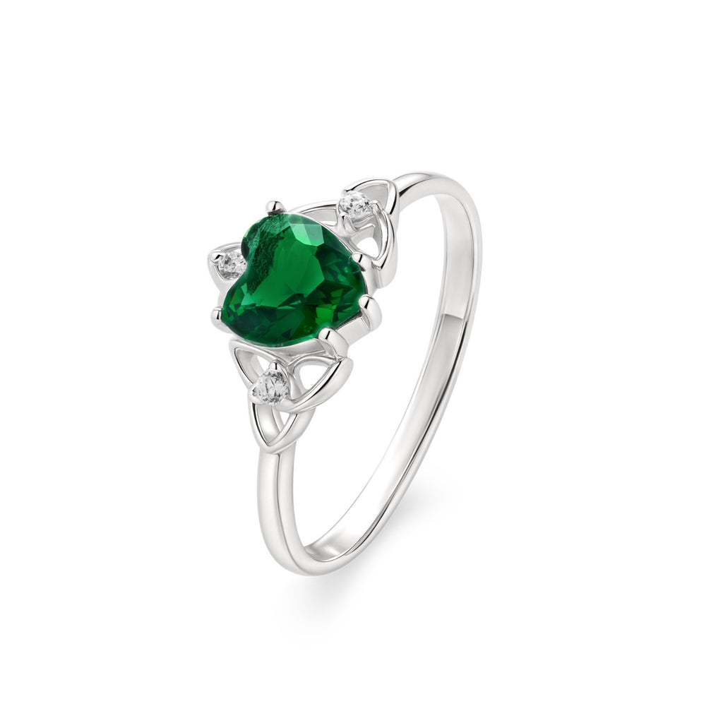 Sterling Silver Celtic Heart Emerald Ring 925 Hallmarked Size J - R British Made