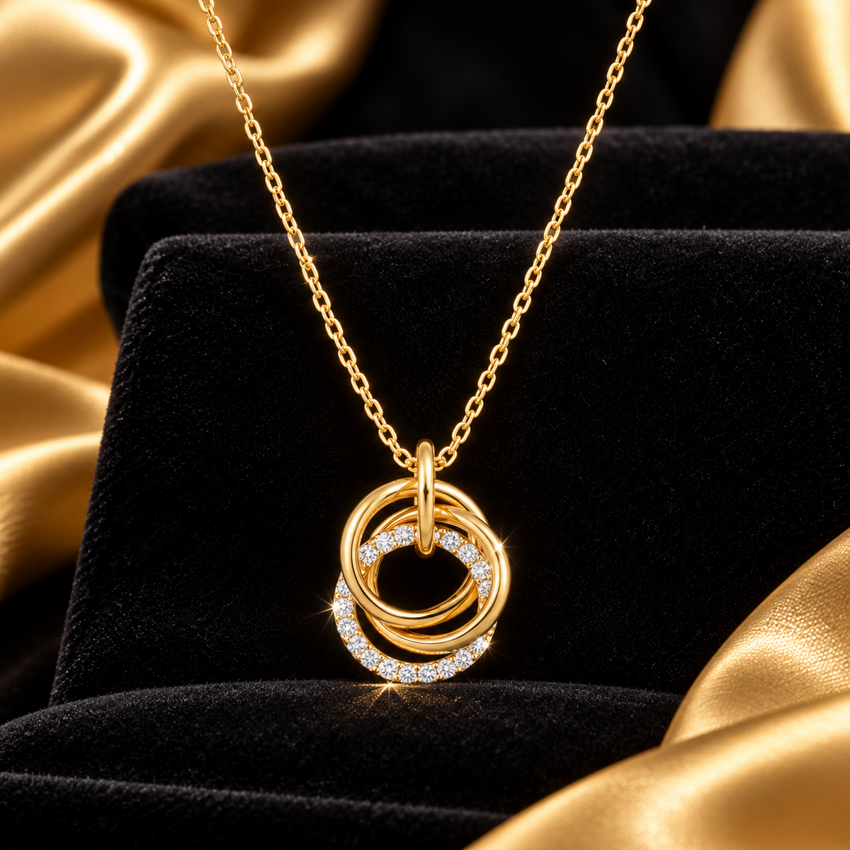 Ladies Interlocking Circle Necklace 9ct Yellow Gold 375 Hallmarked British Made