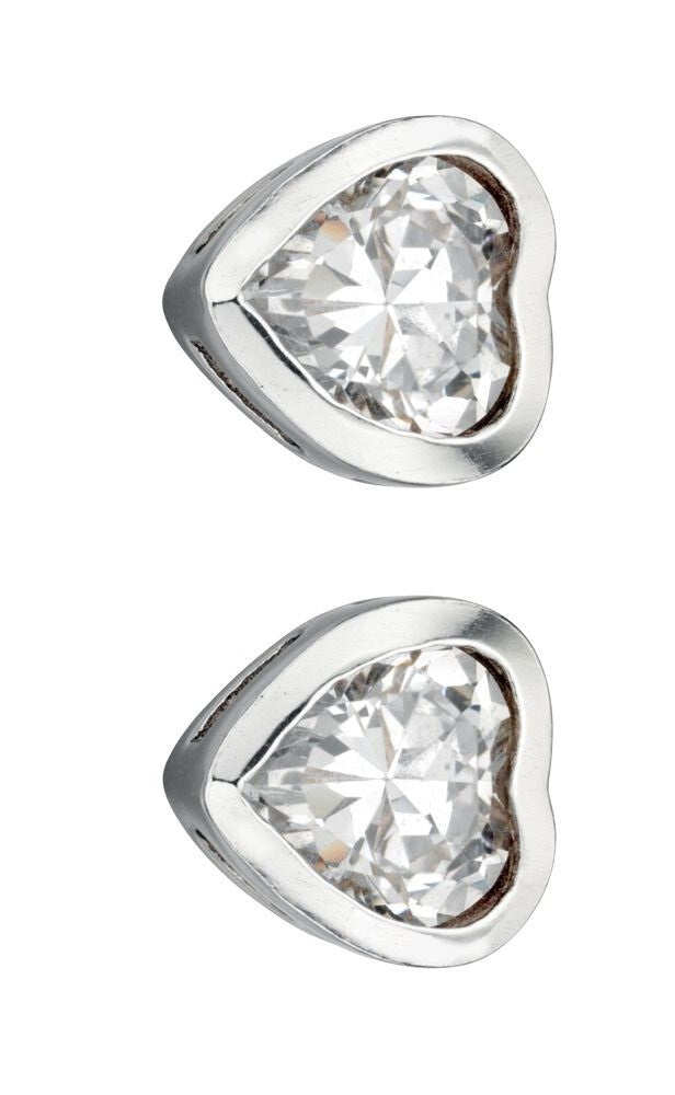 Flush Heart Zircon Earrings Sterling Silver 925 Hallmarked Brand New Boxed