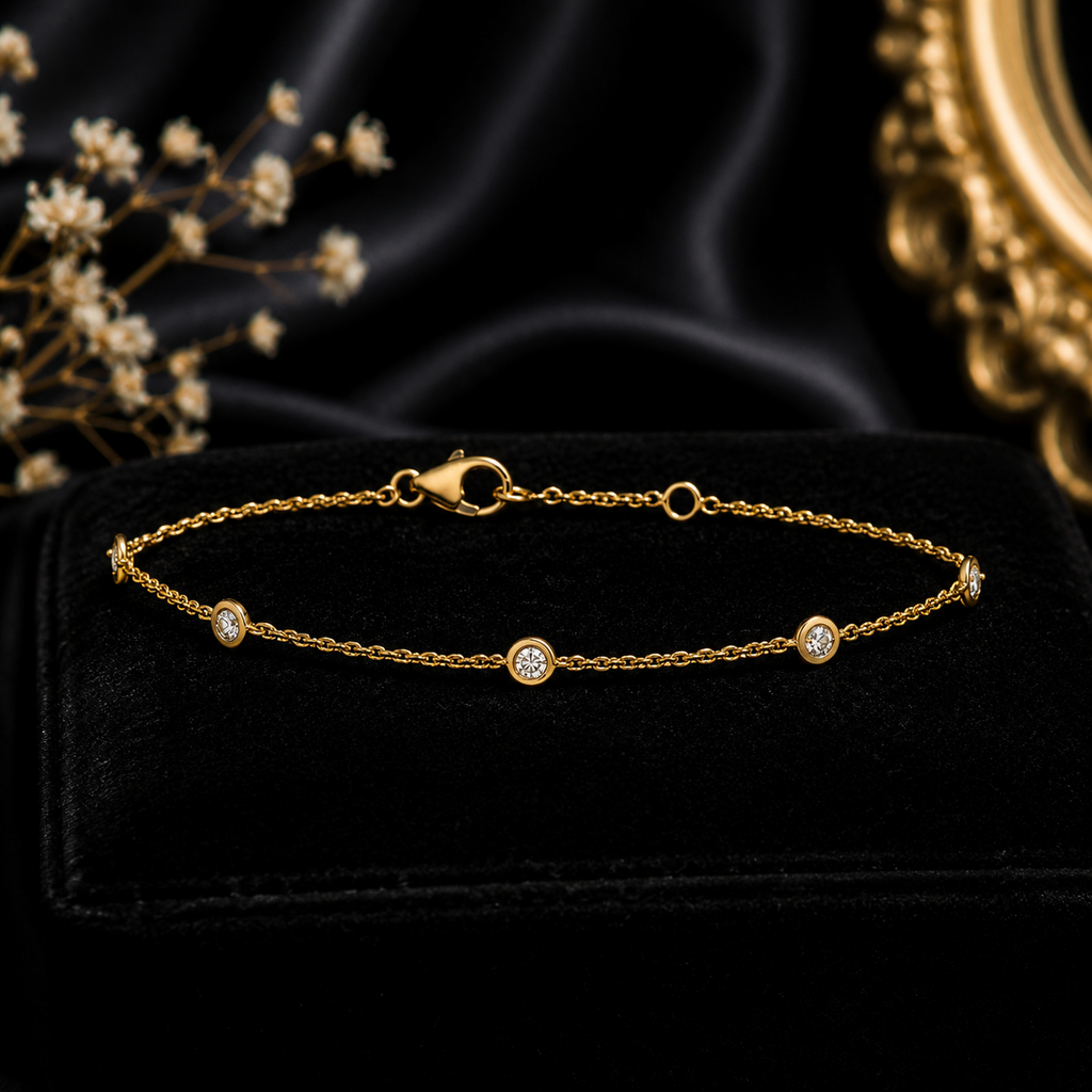 Flush 18ct Yellow Gold Bracelet Natural Diamond 750 Hallmarked British Made