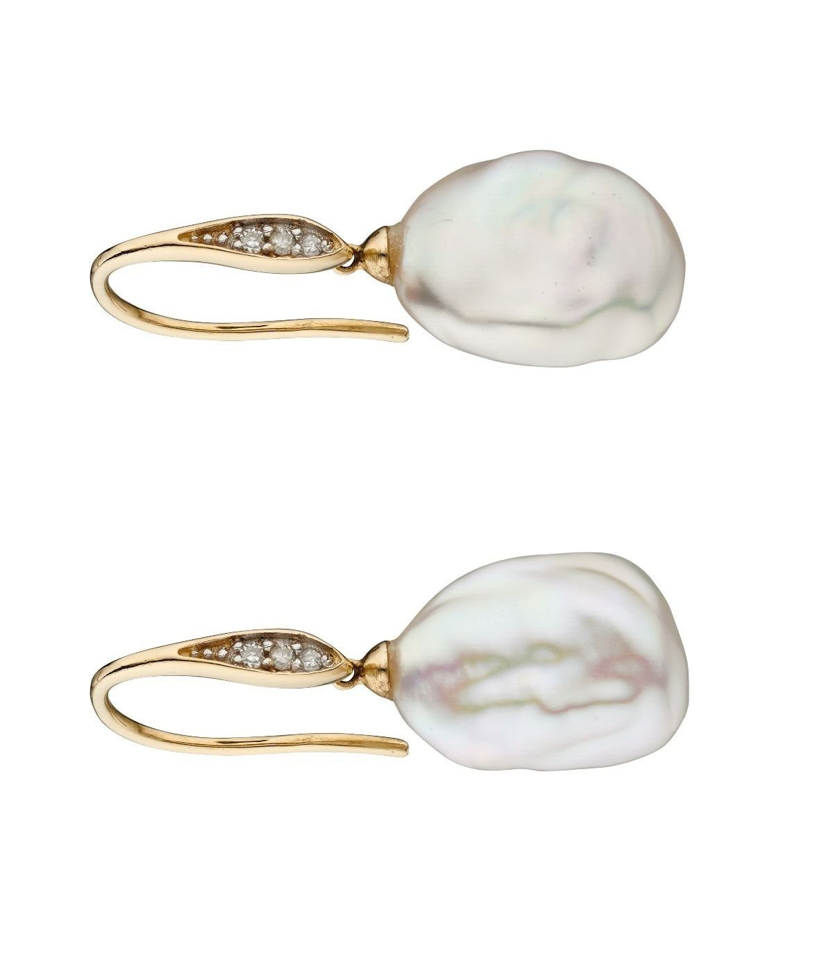 Pearl And Diamond Drop Earrings British Made 9ct Yellow Gold 375 Hallmarked