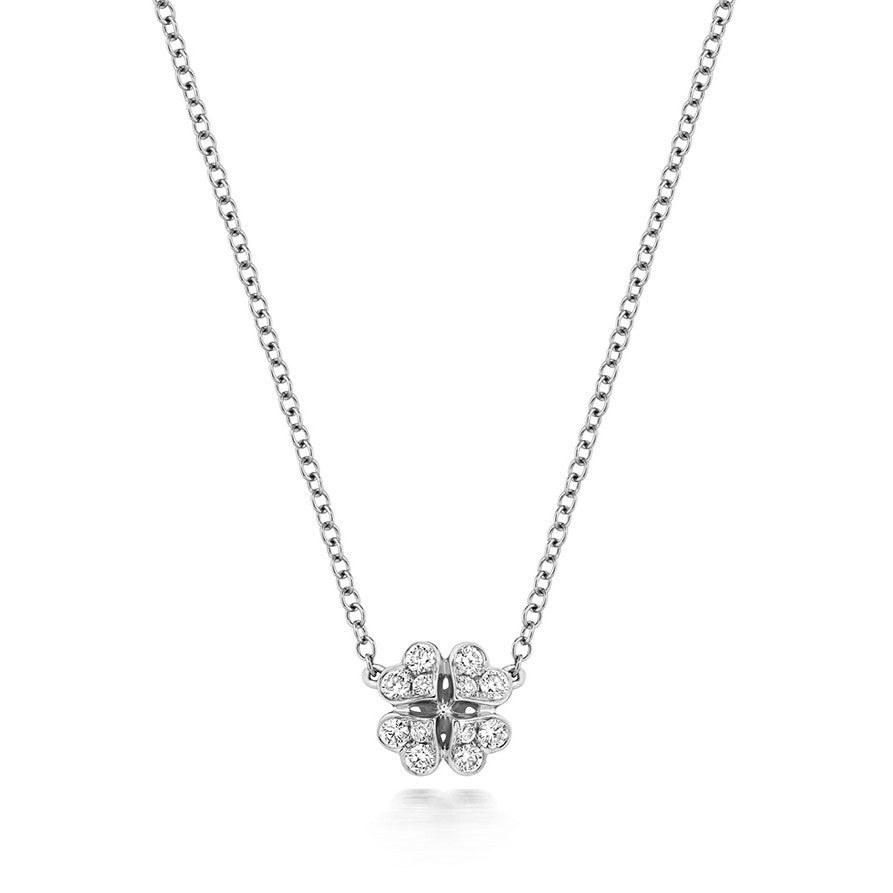12 Natural Diamond Clover Necklace 18ct White Gold Hallmarked British Made
