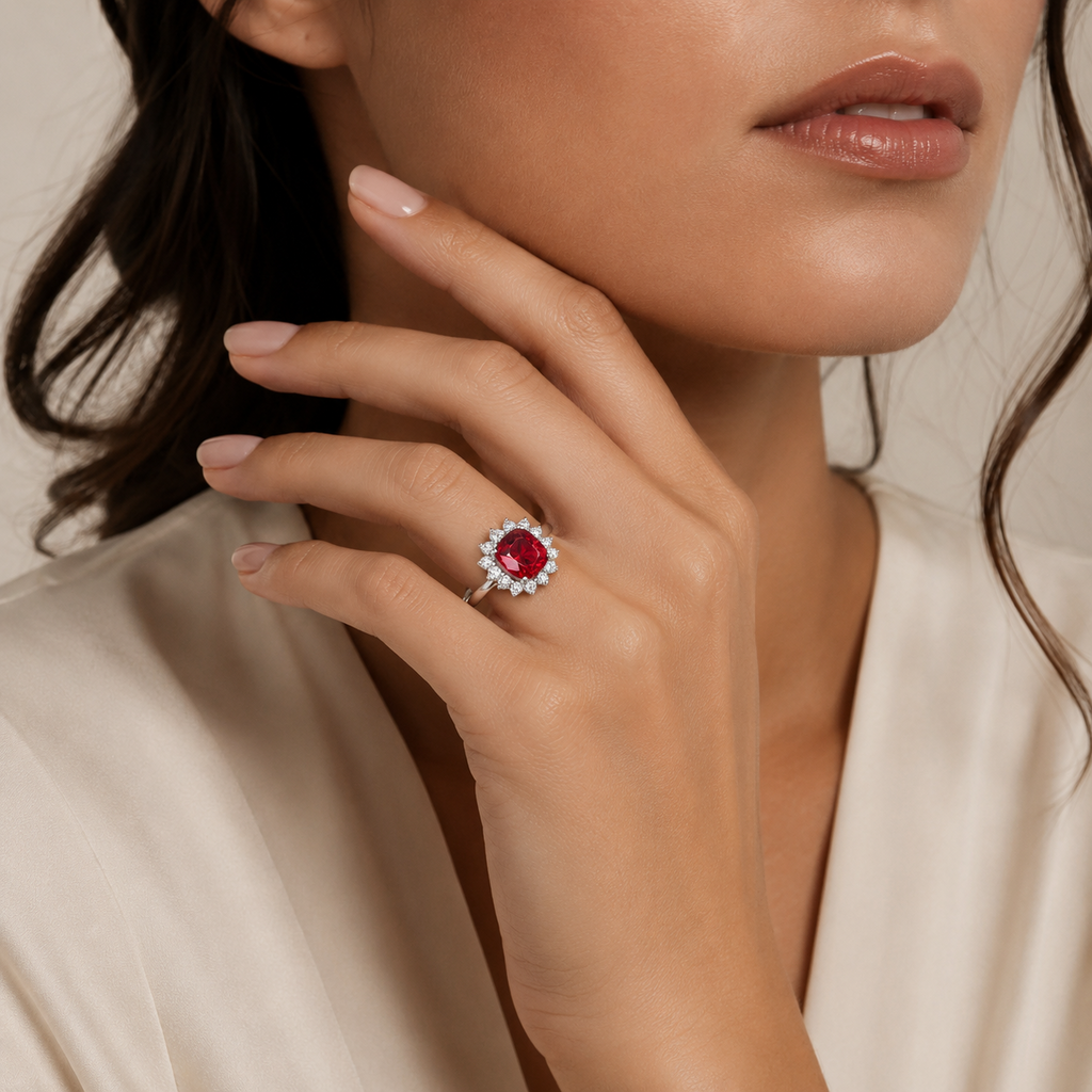 Rectangular Ruby Ring Sterling Silver 925 Hallmark Sizes I - P British Made