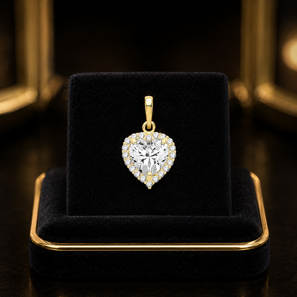 Heart Halo 9ct Yellow Gold Pendant 375 Hallmark British Made All Chain Lengths