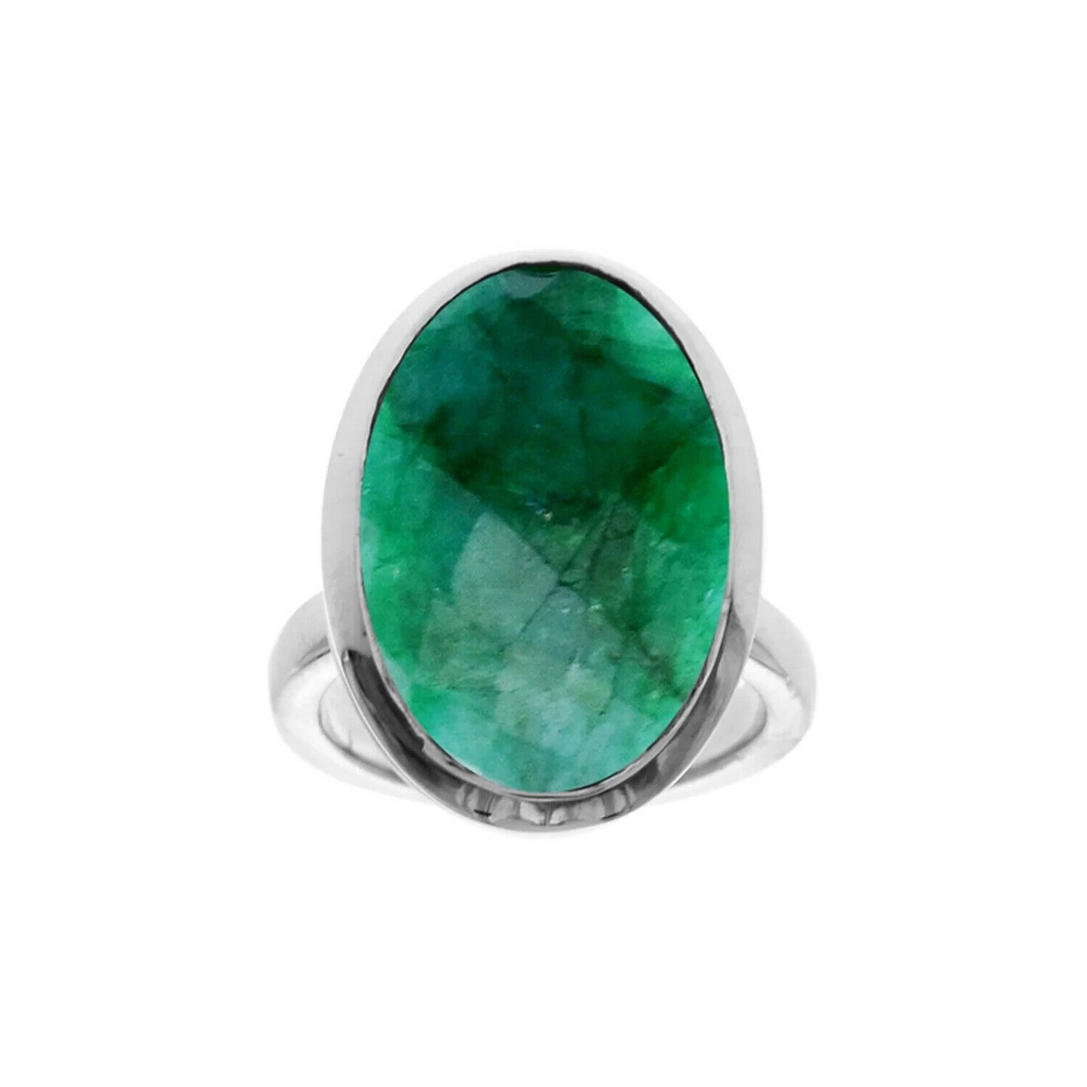 Oval Emerald Quartz Ring Sterling Silver 925 Hallmarked British Made Size K - T