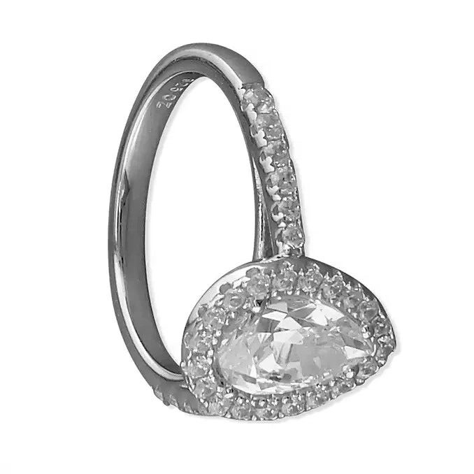 Flat Halo Teardrop Ring Sterling Silver 925 Hallmarked British Made Size L - Q