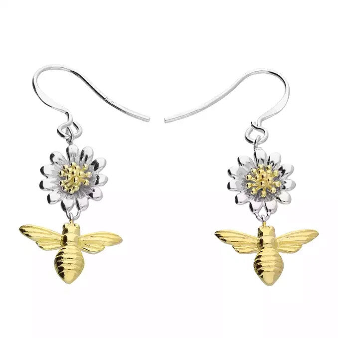 Bumble Bee Drop Earrings 18ct Yellow Gold Plated Hallmarked British Made