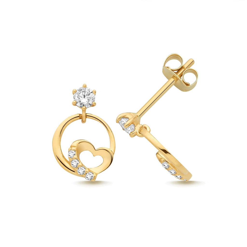 Heart Loop Stud Earrings 9ct Yellow Gold 375 Hallmarked Brand New Boxed