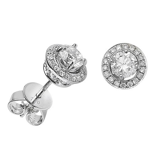 19 Natural Diamond Stud Halo Earrings 18ct White Gold Hallmarked British Made