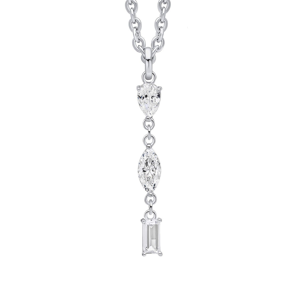 3 Stone Zircon Drop Pendant Sterling Silver 925 Hallmarked All Chain Lengths