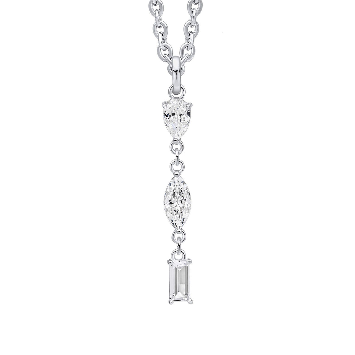 3 Stone Zircon Drop Pendant Sterling Silver 925 Hallmarked All Chain Lengths