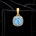 Cushion Topaz Diamond Pendant 9ct Multi Tone Gold 375 Hallmark Chain Lengths
