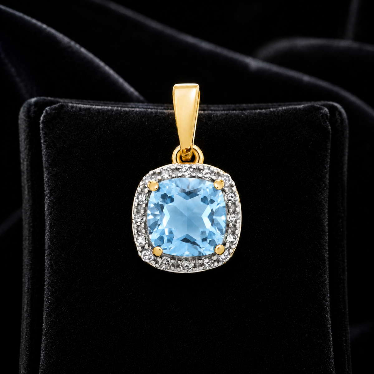 Cushion Topaz Diamond Pendant 9ct Multi Tone Gold 375 Hallmark Chain Lengths