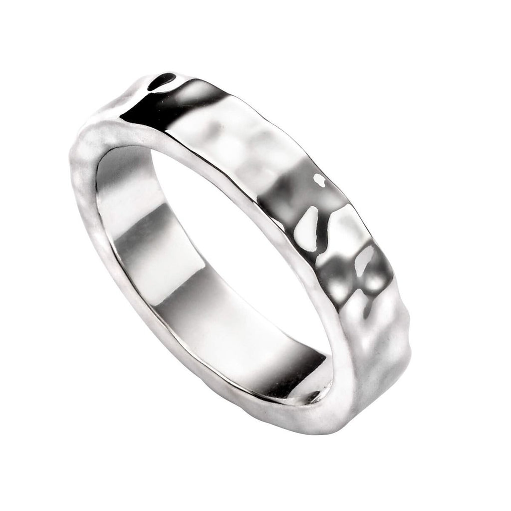 Sterling Silver Solid Hammered Band Ring 925 Hallmarked Size Q - Z