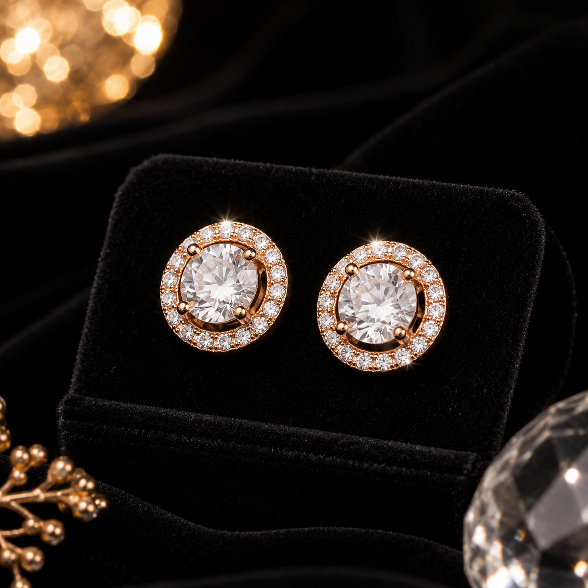 Rose Gold Gemstone Earrings Halo Sterling Silver 925 Hallmark Brand New Boxed