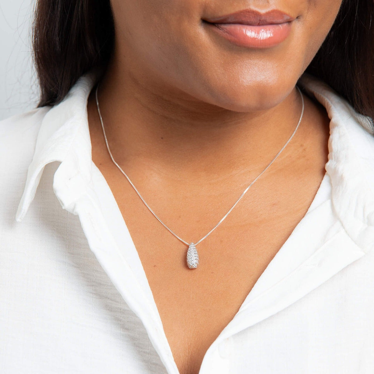 Channel Set Droplet Pendant Sterling Silver 925 Hallmarked All Chain Lengths