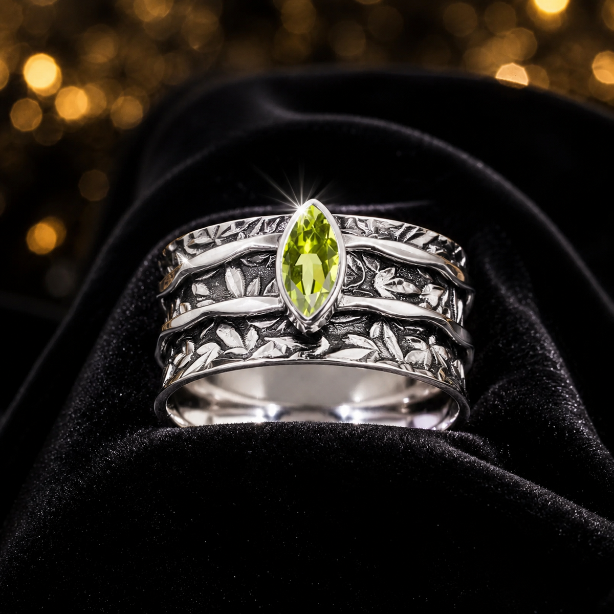 Autumn Peridot Spinner Ring Sterling Silver 925 Hallmarked Size K - T