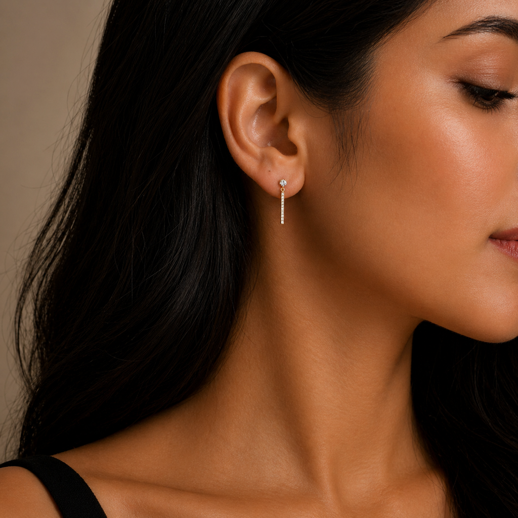 11 Stone Bar Drop Earrings 9ct Yellow Gold 375 Hallmarked Brand New Boxed