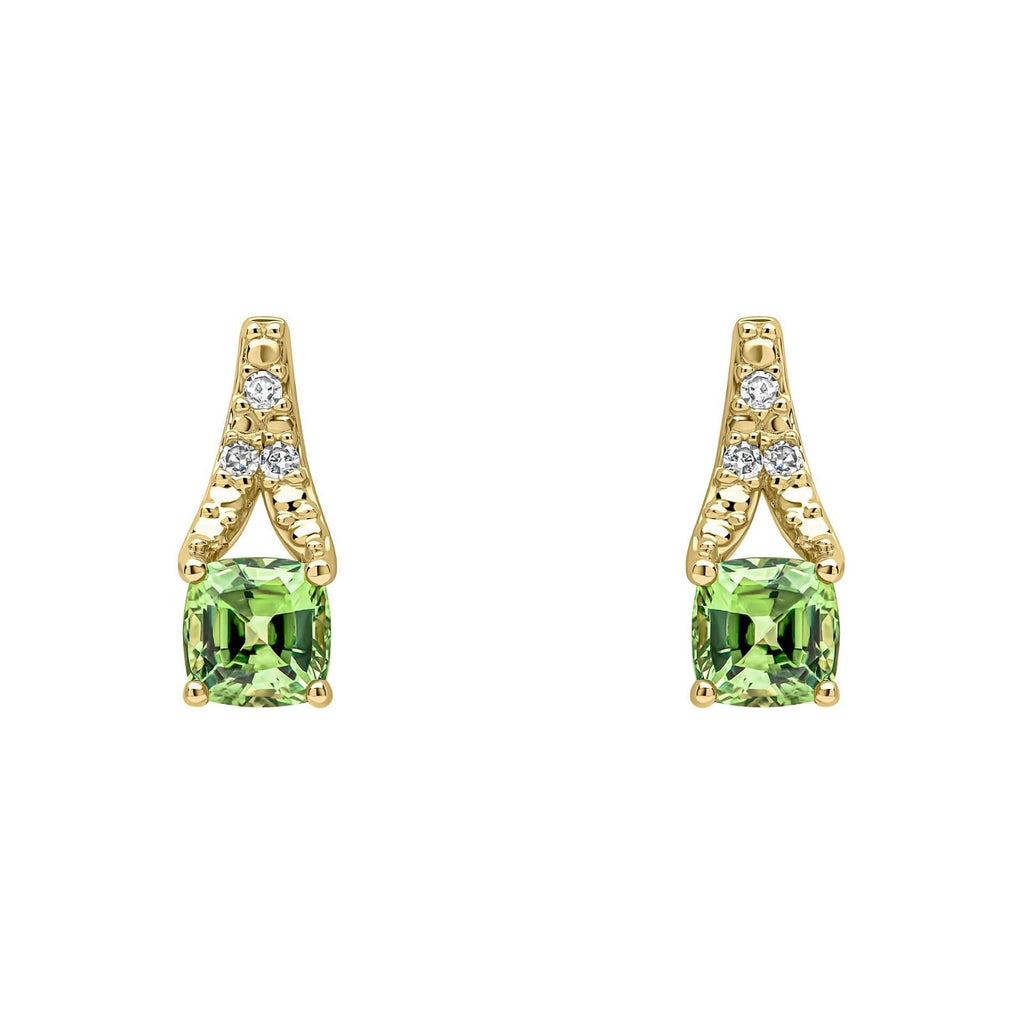 Green Sapphire & Diamond Stud Earrings 9ct Yellow Gold 375 Hallmark British Made
