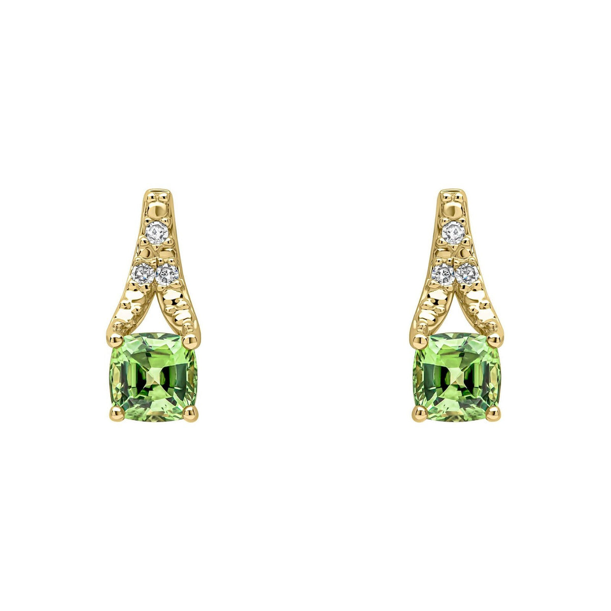 Green Sapphire & Diamond Stud Earrings 9ct Yellow Gold 375 Hallmark British Made