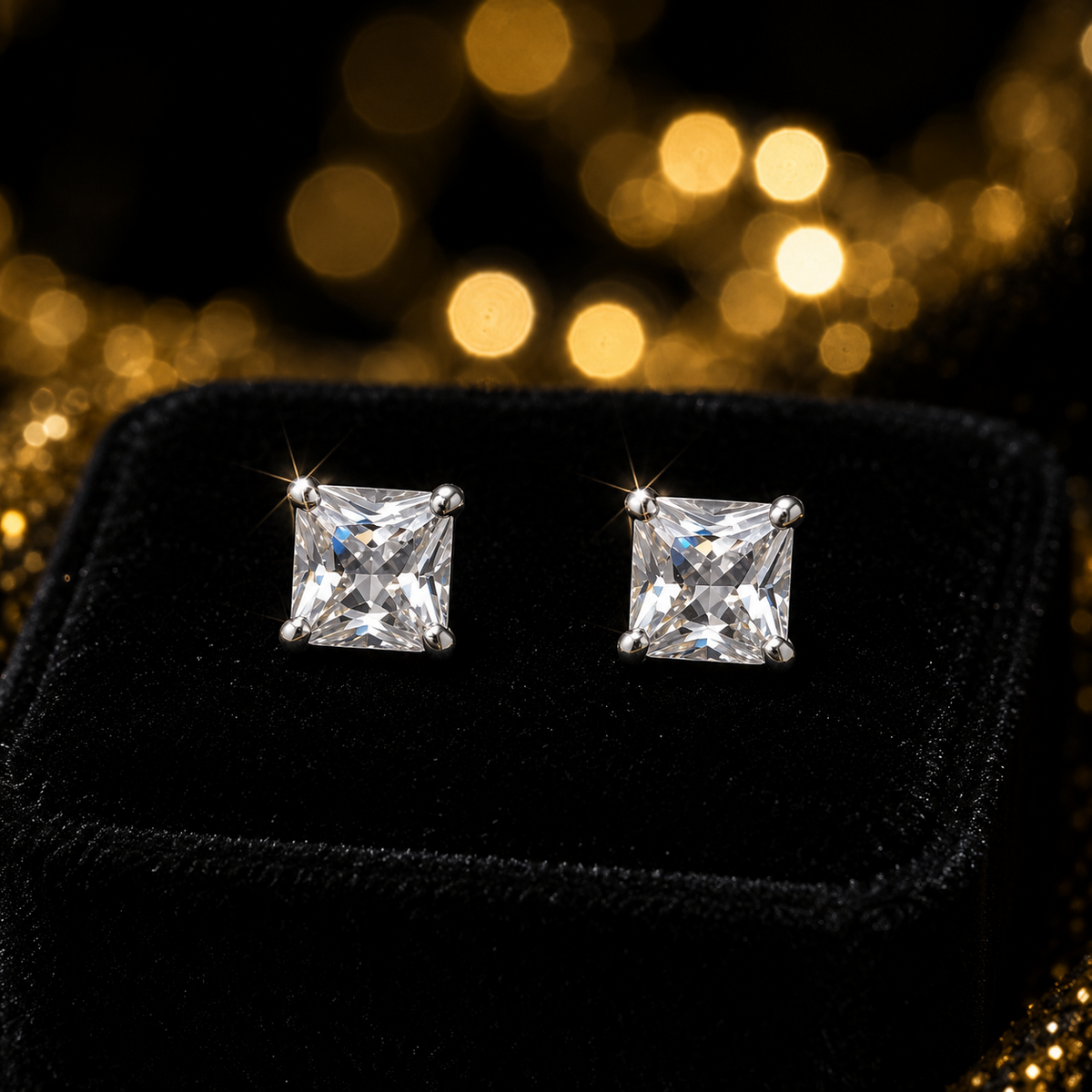 3mm Solitaire Cushion Stud Earrings 9ct White Gold 375 Hallmark Brand New Boxed