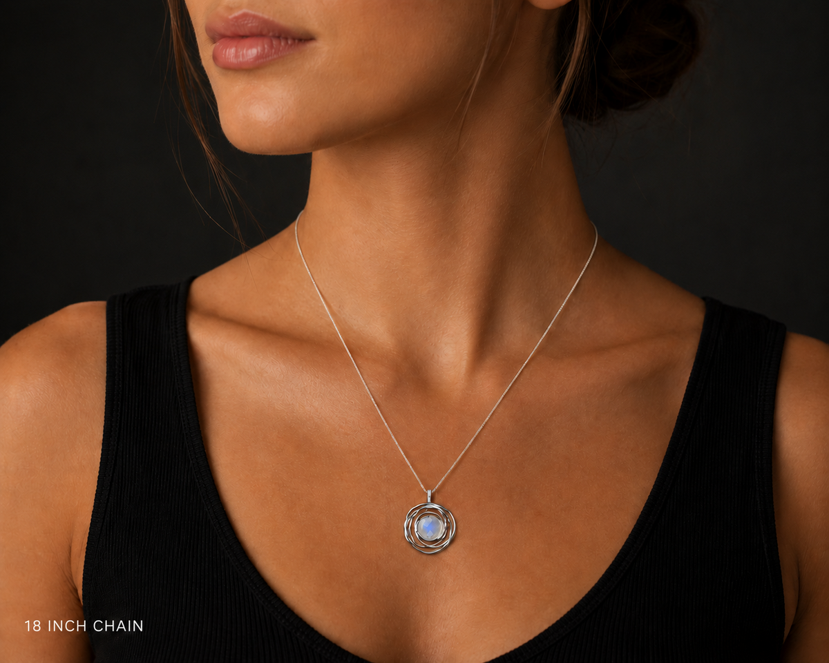 Spiderweb Moonstone Pendant Sterling Silver 925 Hallmarked All Chain Lengths