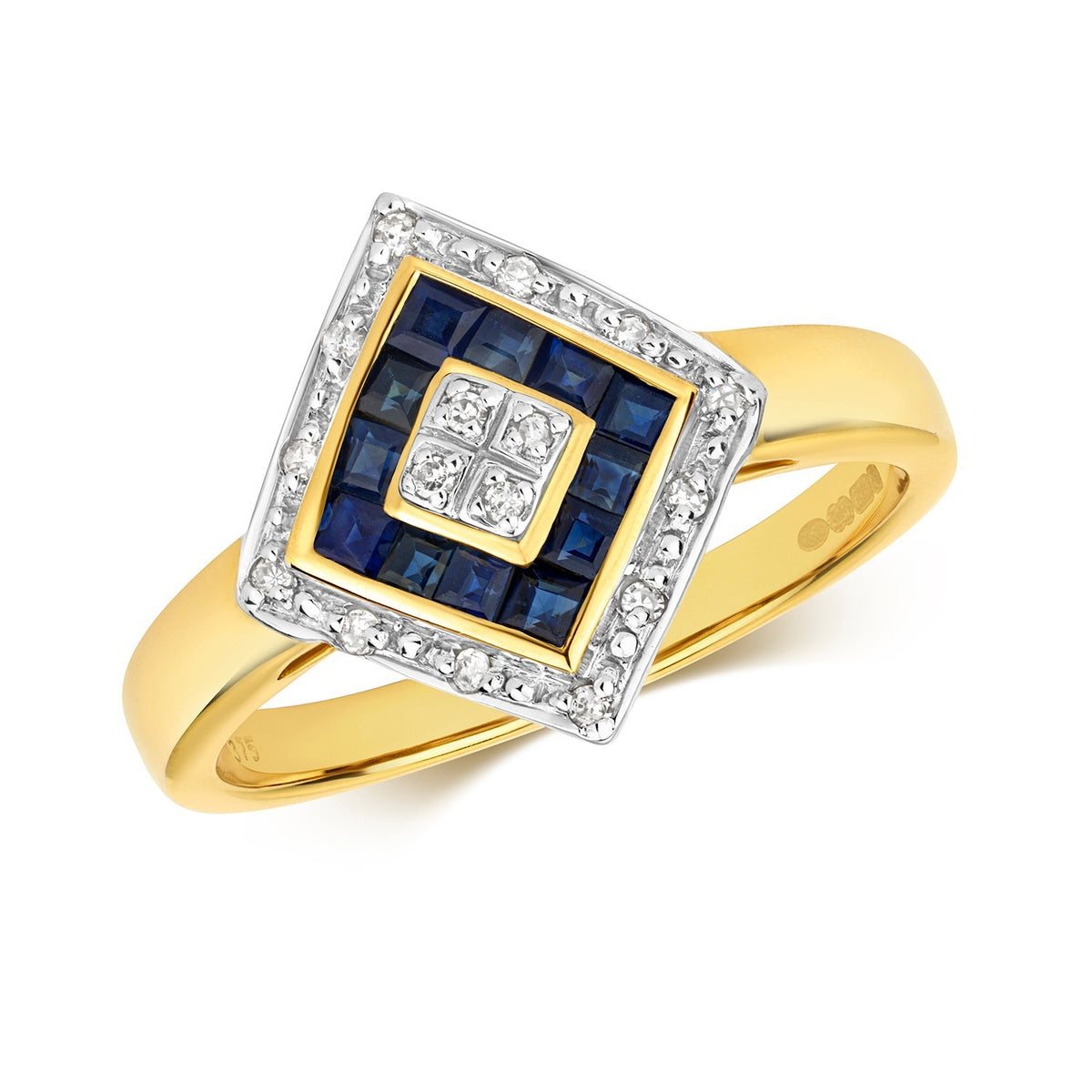 Statement Sapphire Diamond Ring 9ct 2 Tone Gold 375 Hallmarked Sizes J - Q
