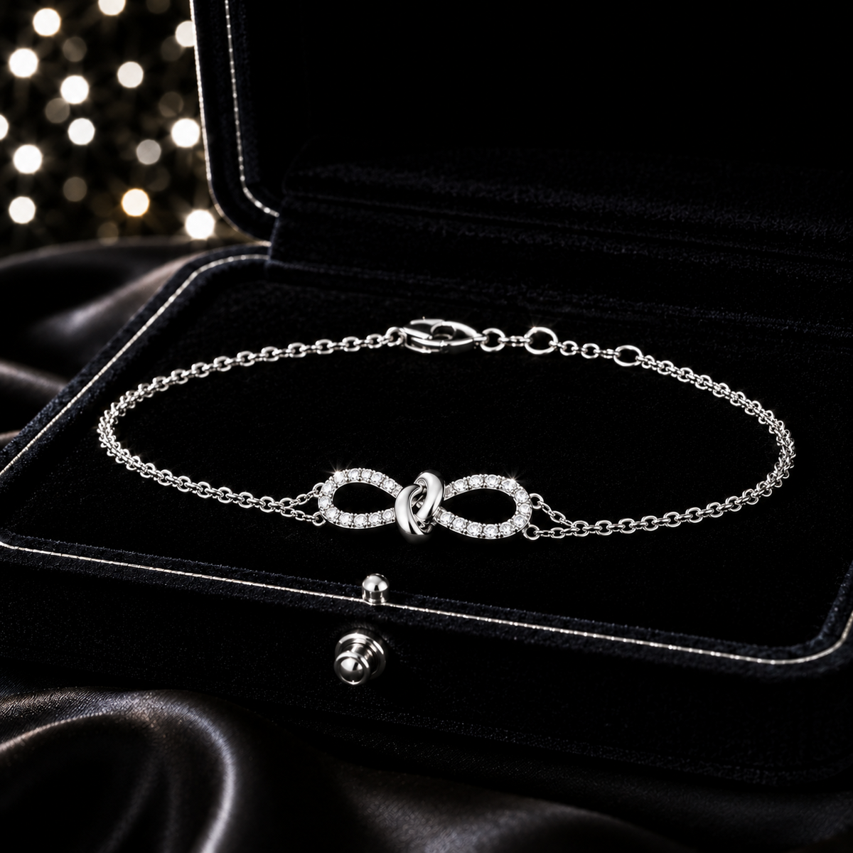 Infinity Natural Diamond 18ct White Gold Bracelet 375 Hallmarked British Made