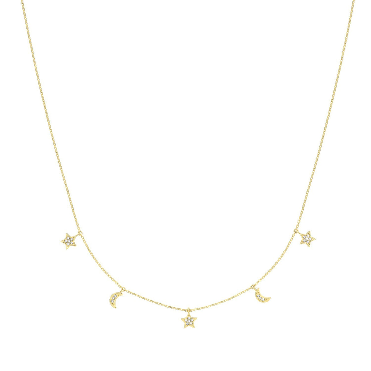 Sparkling Moon And Stars Necklace 9ct Yellow Gold 375 Hallmarked British Made