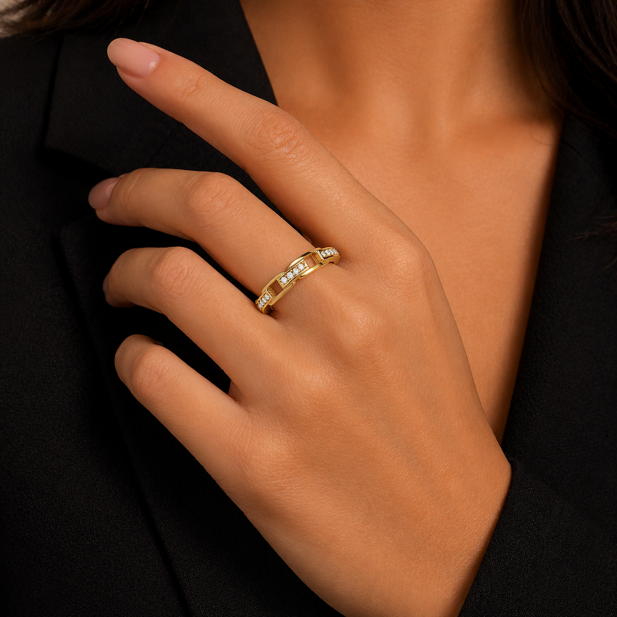 Chain Link Ring 9ct Yellow Gold Hallmarked Sizes J - T British Made