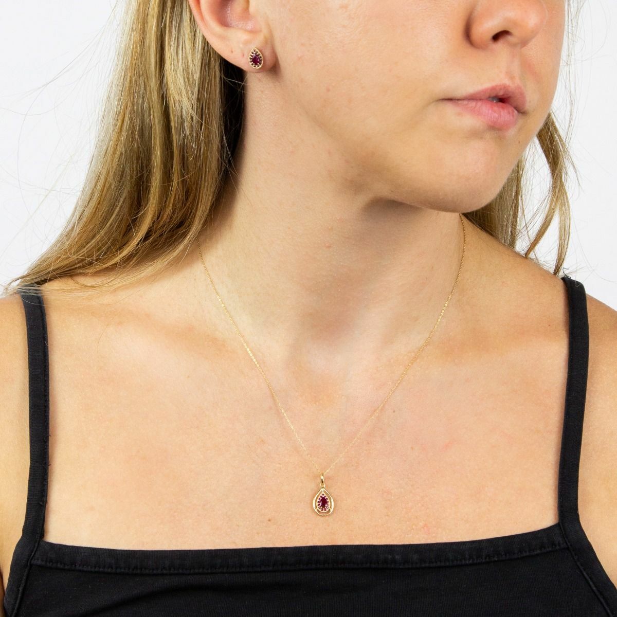 Teardrop Ruby Pendant 9ct Yellow Gold 375 Hallmarked British Made Brand New