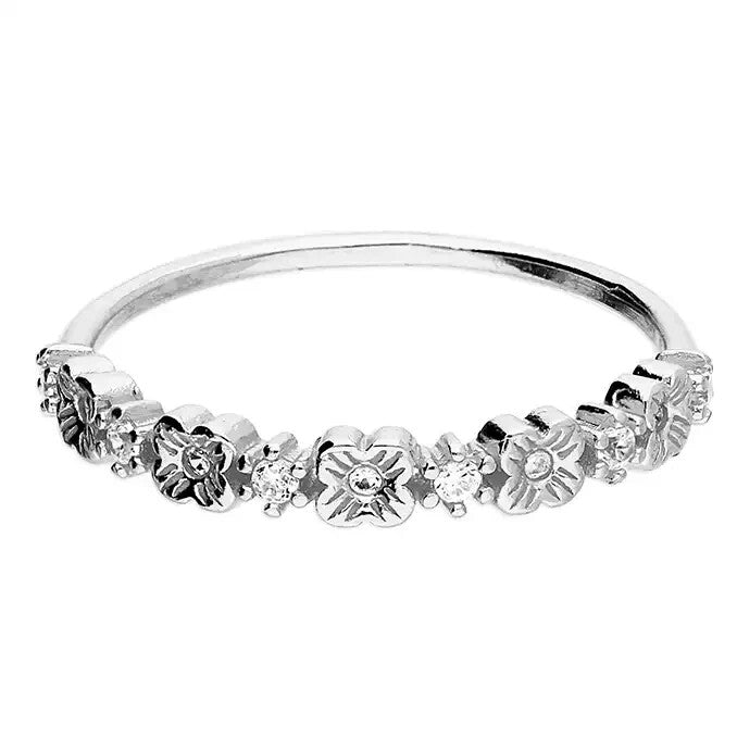 Flower & Star Eternity Ring Sterling Silver 925 Hallmark British Made Size L - R