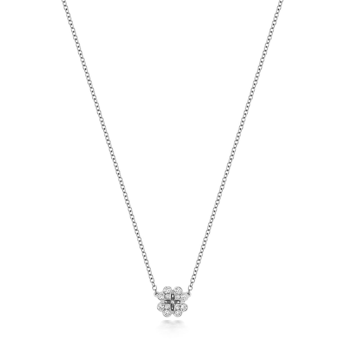 12 Natural Diamond Clover Necklace 18ct White Gold Hallmarked British Made